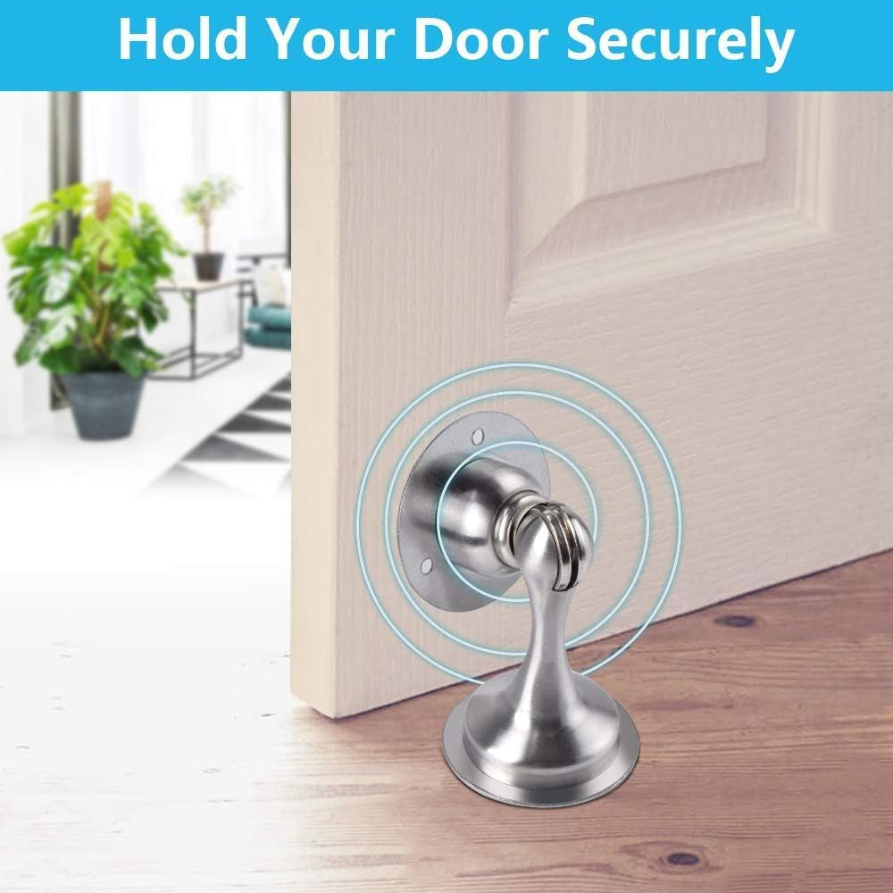 Door Stopper, Magnetic Door Stop, Stainless Steel, Magnetic Door Catch, 3M Double-Sided Adhesive Tape, No Drilling, Screws for Stronger Mount, Hold Your Door Open, for Wide Doors (2)